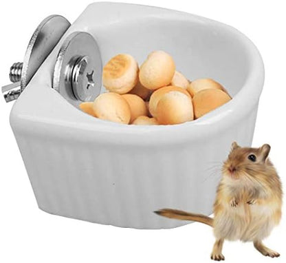 Small Animals Bowl, Detachable Cage Feeder Pet Ceramic Water & Food Feeder, Small Animal Supplies for Rabbit Parrot Squirrels Chinchilla Hamster Ferret (White, S)