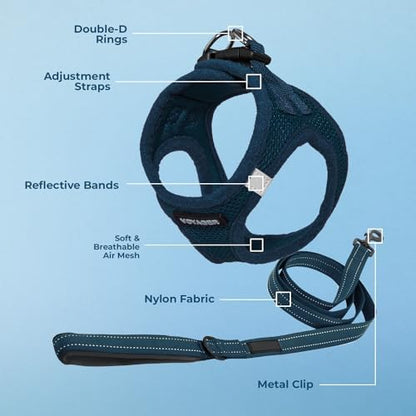 Best Pet Supplies Voyager Step-in Air All Weather Mesh Harness and Reflective Dog 5ft Leash Combo with Neoprene Handle, for Small, Medium and Large Breed Puppies - Blue, Small