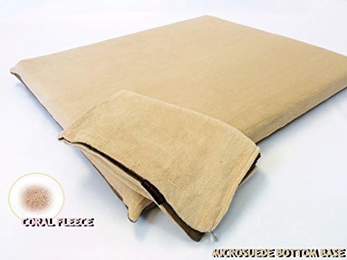 Luxurious Comfort Solid Pad Memory Foam Pet Dog Bed with Inner Waterproof Case and External Covers for Small and Medium Dogs + Free 2nd Cover (Complete Bed - 34"x27"x3", Coral Fleece - Beige)