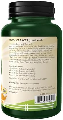 NOW Pet Health, Joint Support Supplement, Formulated for Cats & Dogs, NASC Certified, 90 Chewable Tablets