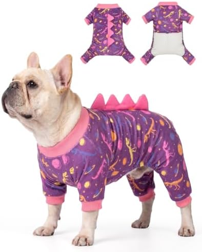 CuteBone Dinosaur Costume Dog Pajamas, Stretchy Spandex Crystal Velvet Sleepwear Coat for Small Dogs, Soft & Warm Pet Outfit Clothes for Cold Weather, Cozy Pullover Design COSP26S