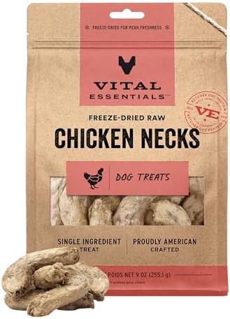 Vital Essentials Freeze-Dried Raw Chicken Necks Dog Treats, 9 oz Bag