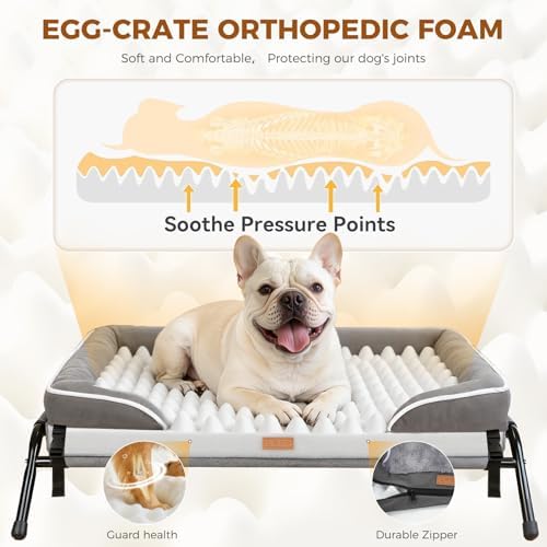 Lekereise Outdoor Elevated Dog Beds for Small Dogs, Portable Indoor & Outdoor Cooling Raised Cot Pet Hammock Bed with Skid-Resistant Feet, Frame with Breathable Mesh
