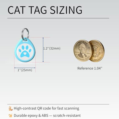 QR Code Cat ID Tag for Collar, Smart Pet ID with Online Profile, Instant Scan to Contact Owner & Location Email Alert, Silent Anti-Lost Cat Tag, No App or Subscription, Blue 1”