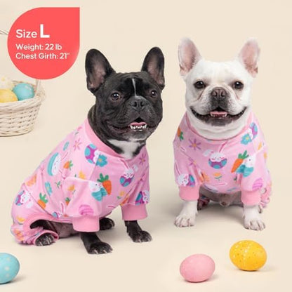 KYEESE Easter Dog Pajamas, Soft Dog Pajamas for Small Dogs Girl, Stretchy Dogs Pjs Velvet Puppy Jumpsuit with Eggs & Bunny Pattern, Comfy Lightweight Pet Outfit, Pink, S