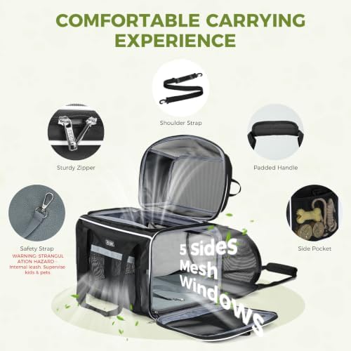 Lekereise Top and Side Expandable Pet Carrier 18x11x11Inch Delta American United Airline Approved Soft Sided Underseat Travel Carriers for Small Dogs Cats with Locking Safety Zippers Anti-Scratch Mesh
