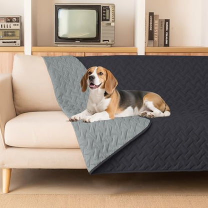 gogobunny 100% Double Sided Waterproof Dog Blanket Soft Pet Bed Cover Reversible Protect Furniture Couch Sofa Car for Puppy Cat (Dark Charcoal/Light Charcoal, 82x82 Inch (Pack of 1))