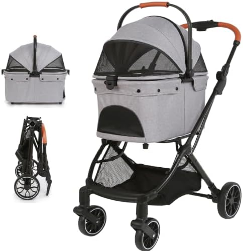 Pet Stroller with Detachable Carrier, Foldable Dog & Cat Stroller