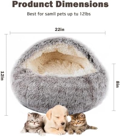 Cat Bed for Indoor Cats, Calming Cozy Cave with Self-Warming Plush, Entire Bed Machine Washable & Anti-Slip Base, Breathable Pet Bed for Small Cats&Dogs All Seasons (Khaki, 22 * 22inch)