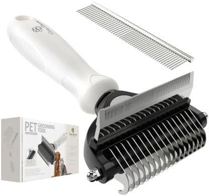 Spring Blossoms-2 in 1 Professional Grooming Rake for Cats & Dogs-Dematting Comb for Easy Mats & Tangles Removing,Pet Brush Safe No More Nasty Shedding and Flying Hair (Cloud Dancer White)