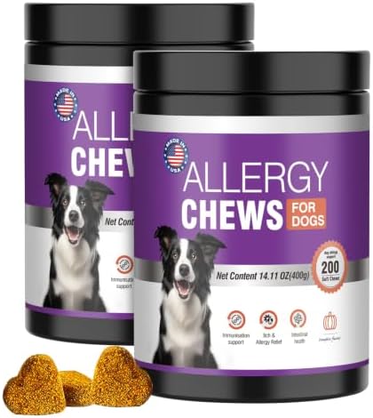 Dog Allergy Chews, Itchy Skin & Hot Spot Relief with Probiotics,Pumpkin Flavor