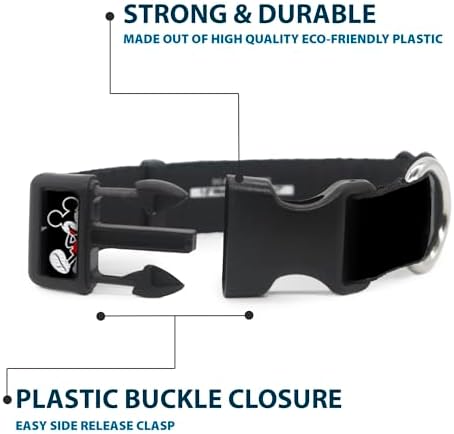 Buckle-Down Plastic Clip Collar - Classic Mickey Mouse 1928 Collage Black/White/Red - 1" Wide - Fits 11-17" Neck - Medium