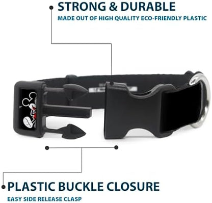 Buckle-Down Plastic Clip Collar - Classic Mickey Mouse 1928 Collage Black/White/Red - 1/2" Wide - Fits 8-12" Neck - Medium