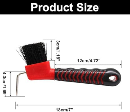 Hoof Pick Brushes, Soft Touch Rubber Handle Portable Hoofpick, Stiff Hoof Pick for Horse Care, Groomers (Red)