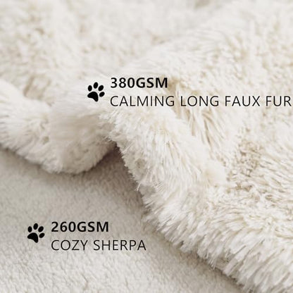 gogobunny Waterproof Dog Blanket for Couch & Furniture Protection - Super Soft Reversible Throw for Large Dogs & Cats, Calming Washable Fur & Sherpa Pet Blanket (25x35 Inch, Cream)