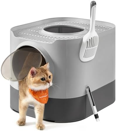 Feandrea Cat Litter Box with Lid, XL Enclosed, Slide-Out Tray, Scoop
