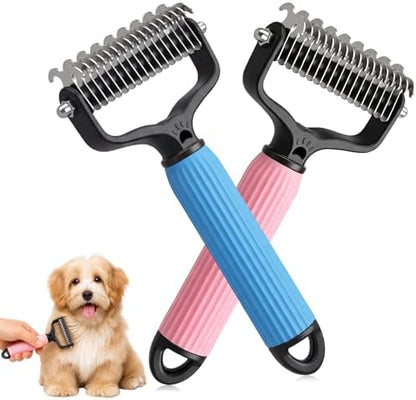 2PCS Pet Grooming Combo - Blue Deshedding Brush with Metal Comb for Detangling and Dematting Long, Matted Fur on Cats and Dogs (2PCS-A)