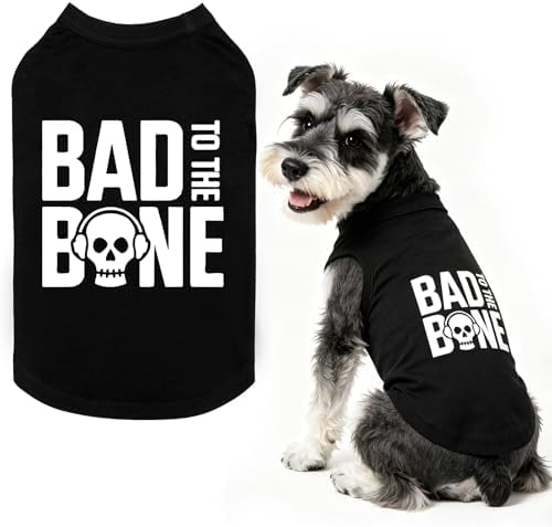 BINGPET Bad to The Bone Dog Shirt, Soft Cotton T-Shirt, Halloween Costumes