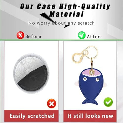BORKUANA PU Leather Keychain Holder Protective Case Compatible with AirTag
