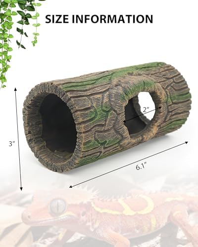 REPTITRIP Magnetic Crested Gecko Hideout - Resin Hollow Log Cave, Reptile Hide Cave, Reptile & Amphibian Habitat Hide, Terrariums Decor