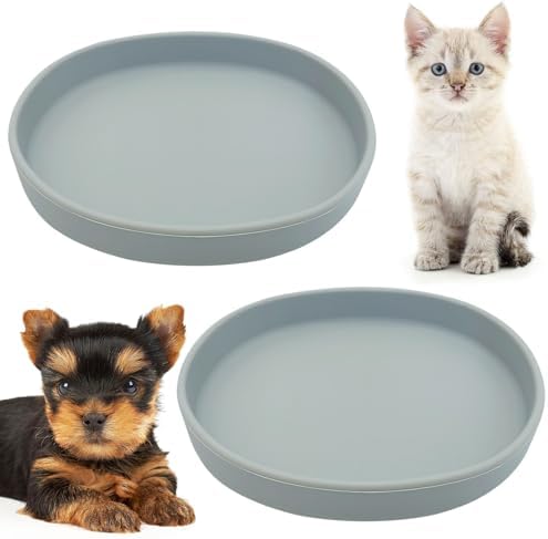 Fhiny 2 PCS Silicone Cat Food Bowls Shallow Dog Bowl 7" Non-Slip Pet Feeding Dishes for Dry and Wet Food Whisker Fatigue Cat Plates for Kitten Puppy and Small Pets (Gray)
