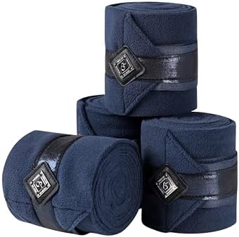 4/Pack Polo Wraps for Horses Soft Breathable Fleece Polo Bandages Horse Leg Wraps w/Bling for Stable Use, Training -Navy M