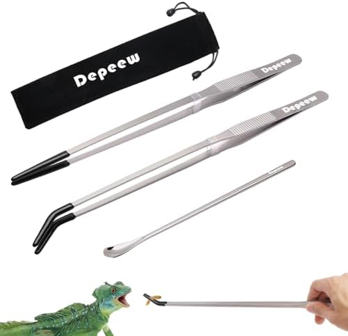 Reptile Feeding Tongs, Stainless Steel Long Tweezers Set (Silver)