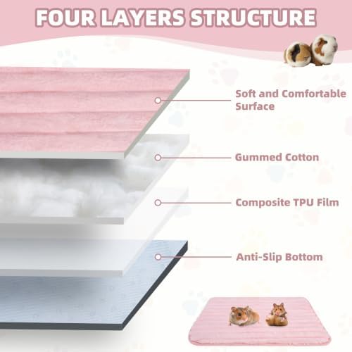 Homimp Guinea Pig Bed, 2 Pack Waterproof Reusable Small Animal Bed, Washable & Anti Slip Small Animal Beds for Indoor Rabbit Hamster Squirrel Hedgehog Chinchilla Ferret, 16"x24" Pink