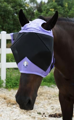 T TEKE Fine Mesh Horse Fly Mask w/No Ears, UV Blocking 3D Eye Visor with Extra Fleece Cushioned Forehead, Protection from Insect Pests