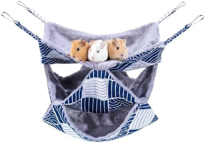 3 Tier Ferret Rat Hammock, Guinea Pig Cage Accessories, Blue Check
