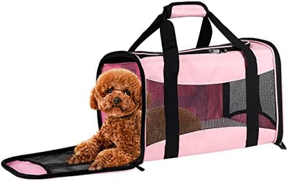 Cat Carrying Case - Pet Carrier Airline Approved, Protable and Breathable Pet Travel Carrier Removable Fleece Pad, Collapsible Cat Carrier Dog Carrier for Medium Cats Small Cats Dogs (Small, Pink)