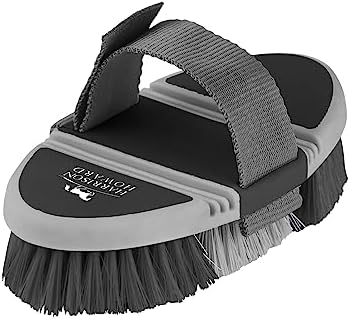 Harrison Howard Flexible Finish Horse Grooming Brush - Bendable, Convenient for Horse Scrubbing, Comfortable Hold in Hand - Dark Charcoal