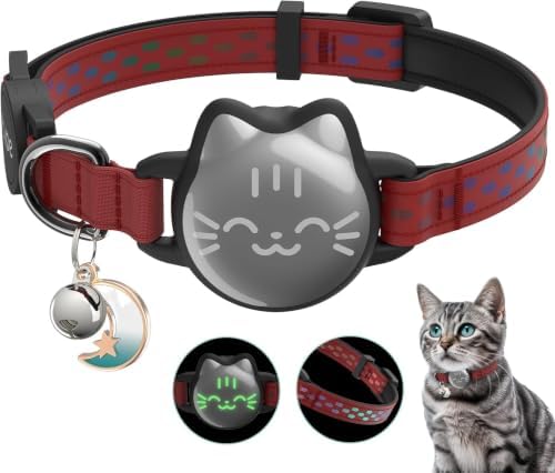 AirTag Cat Collar, Reflective Breakaway Collar, Hidden Holder with Bell