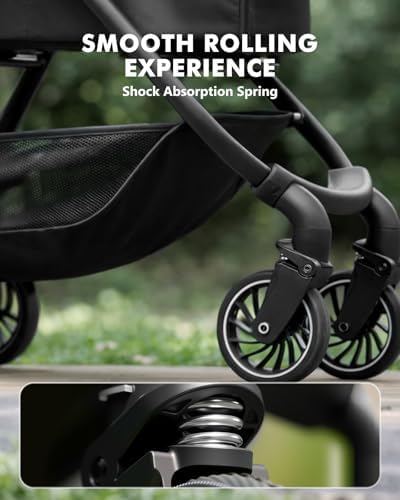 Pet Stroller for Small Dogs and Cats, One-Click Foldable Dog Stroller with Detachable Carrier & 3 Safety Tethers, Holds up to 33 lbs, Storage Basket & Cup Holder, Breathable Mesh, Black