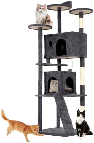 BestOffice 81 Inch Cat Tree, Multi-Level Cat Tower with Condo, Perches, Sisal Scratching Posts, Climbing Ladder,Indoor Activity Center Play House for Kittens & Adult Cats, Dark Gray