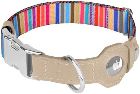 AirTag Dog Collar for Small Medium Large Breed - Adjustable Cute Pattern Dog Collar with Airtag Holder - Soft Leather Tracker GPS Apple Air Tag Pet Collars (X-Large, 20"-25" Neck Fit, Serape)