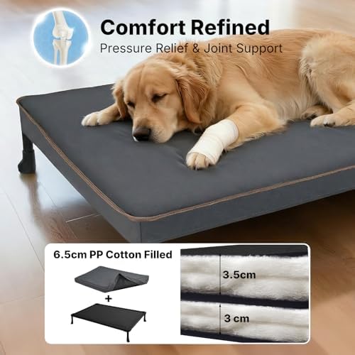 Veehoo Chew Proof Dog Bed, Orthopedic Elevated Dog Bed with Padded Cover