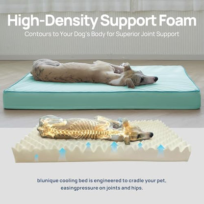 Cooling Dog Beds Large Sized Dog, Extra Large Comfy Flat Puppy Beds with Removable Washable Cover, 44 x 32 Inch Orthopedic Egg Crate Foam Pet Mat, Suitabe for Pet Up to 100 lbs, Light Aqua