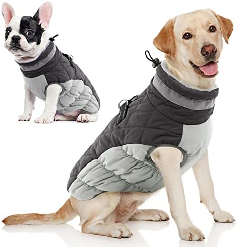 AOFITEE Dog Coat for Large Dogs Waterproof Dog Winter Jacket with Harness