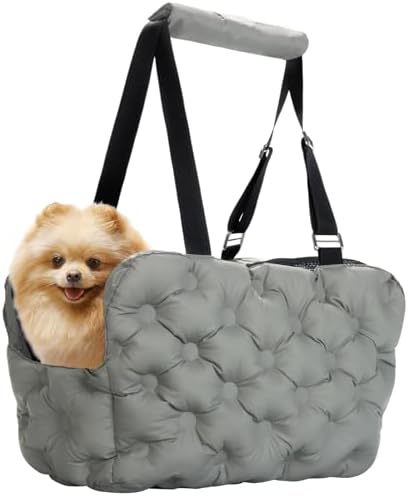 Dog Purse Carrier for Small Dog Cats, Soft Quilted Puppy Carrier Soft-Sided Carriers Bag, Luxury Stylish Small Dog Cat Travel Tote for Pets Up to 11 lbs (Grey, 15.7" L x 7.9" W x 7.1" H)