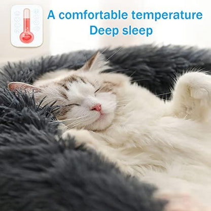 Cat Beds for Indoor Cats - Small Dog Bed Washable 24 inches, Anti Anxiety Round Fluffy Plush Faux Fur Pet Bed, Thick Bottom (Dark Grey, Large 24" L x 24" W)