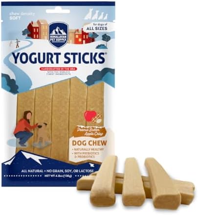 Himalayan Dog Chew PB Apple Crisp Yogurt Sticks | Prebiotic & Probotic Protein Rich | Lactose Free - Gluten Free - Corn Free - Grain Free | USA Made | All Breeds | Droolicious Dog Treats | 5 Pieces