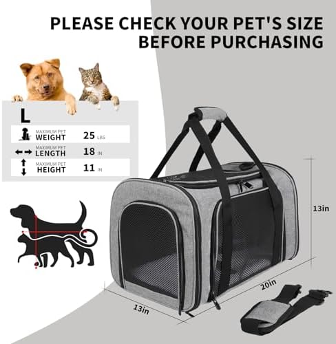 Carriers Soft-Sided Pet Carrier for Medium Large Cats Dogs 15lbs 20lbs,Ventilated Design,Portable Carry Handle,Collapsible Carrier for Kitten Puppy(X-Large,Grey&Black)