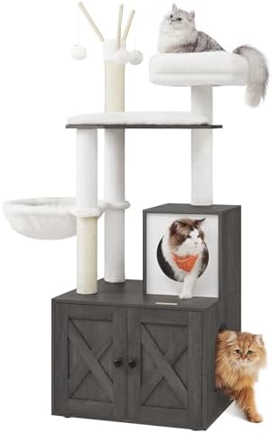 Feandrea Cat Tree with Litter Box Enclosure, 59-Inch, 2-in-1 Condo