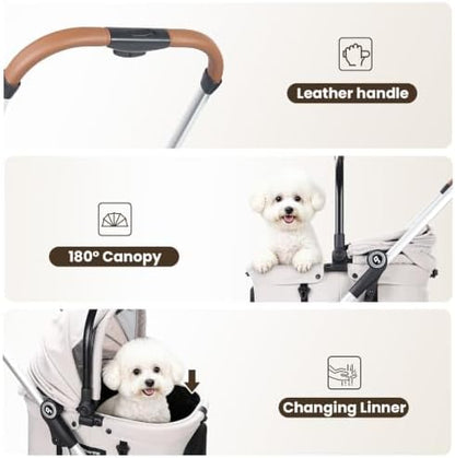T3 Pro Pet Stroller for Small Dog & Cats up to 44 lbs (Beige)