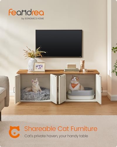 Feandrea Double Cat Litter Box Enclosure,Furniture Hidden for 2 Cats