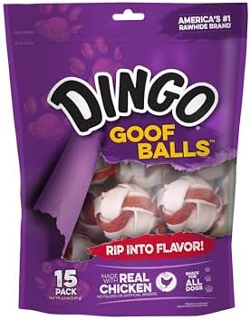 Dingo Goof Balls Rawhide Treats For Small Dogs, With Real Chicken, 15 Ct