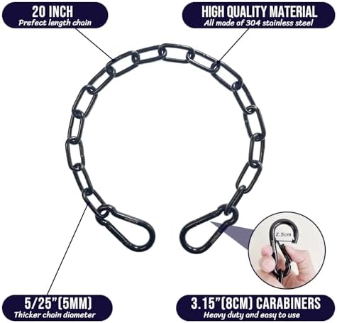 20 inches Heavy Duty Chain Link Fence Gate Chains 900lbs Capacity - Stainless Steel Chain Locks for Outside, Metal Chain for Horses Goats Dogs Stall Barns and Fence Gates, Black, 2 Pack