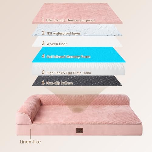 EHEYCIGA XXL Dog Bed Memory Foam, Orthopedic Giant Dog Bed Jumbo with Washable Removable Cover, Waterproof Pet Sofa Couch with Nonskid Bottom, 48x35x7.5, Pink