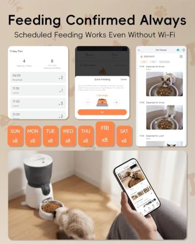 ZUMIMALL Automatic Pet Feeder, 2K Rotatable Camera, Full Bowl View White